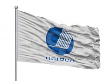 Nordic Council Flag On Flagpole, Isolated On White Background, 3D Rendering