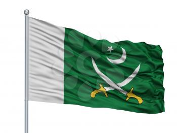 Pakistani Army Flag On Flagpole, Isolated On White Background, 3D Rendering
