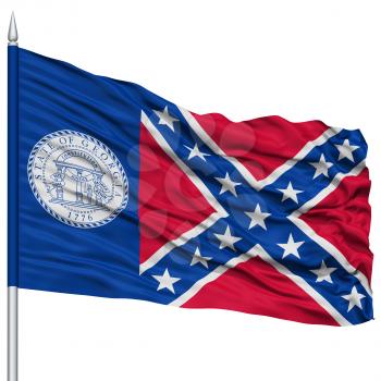 Trenton City Flag on Flagpole, Georgia State, Flying in the Wind, Isolated on White Background