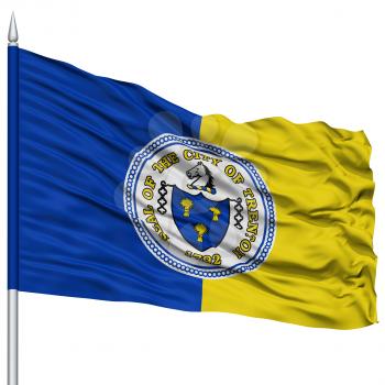 Trenton Flag on Flagpole, Capital of New Jersey State, Flying in the Wind, Isolated on White Background