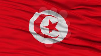 Closeup Tunisia Flag, Waving in the Wind, High Resolution