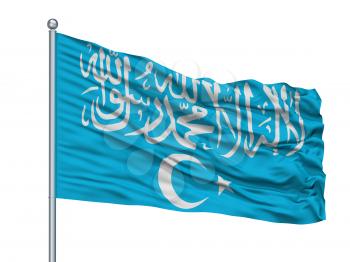 Turkistan Islamic Party Flag On Flagpole, Isolated On White Background, 3D Rendering