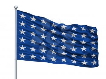 Us Naval Jack 48 Stars Flag On Flagpole, Isolated On White Background, 3D Rendering