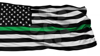 Usa Thin Green Line Isolated Flag With White Background, 3D Rendering
