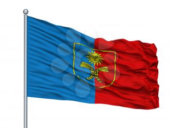 Dnipropetrovsk Oblast City Flag On Flagpole, Country Ukraine, Isolated On White Background