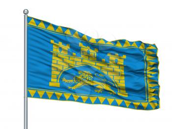 Kherson City Flag On Flagpole, Country Ukraine, Isolated On White Background