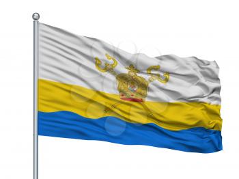 Kiev Oblast City Flag On Flagpole, Country Ukraine, Isolated On White Background