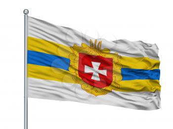 Makiivka City Flag On Flagpole, Country Ukraine, Isolated On White Background