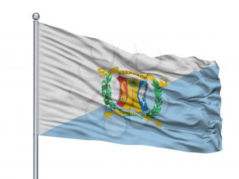 Carabobo State City Flag On Flagpole, Country Venezuela, Isolated On White Background