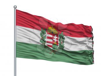 Hungary 1939 1945 War Flag On Flagpole, Isolated On White Background, 3D Rendering
