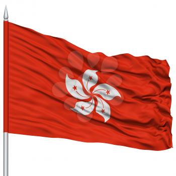 Hong Kong City Flag on Flagpole, Capital City of Hong Kong, Flying in the Wind, Isolated on White Background