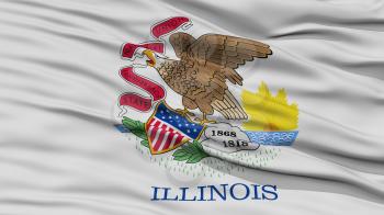 Closeup Illinois Flag on Flagpole, USA state, Waving in the Wind, High Resolution