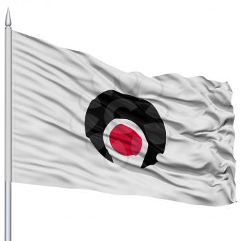 Isolated Kagoshima Japan Prefecture Flag on Flagpole, Flying in the Wind, Isolated on White Background