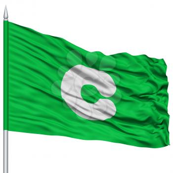 Kumamoto Capital City Flag on Flagpole, Prefecture of Japan, Isolated on White Background