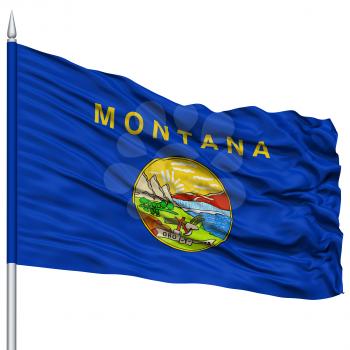 Isolated Montana Flag on Flagpole, USA state, Flying in the Wind, Isolated on White Background