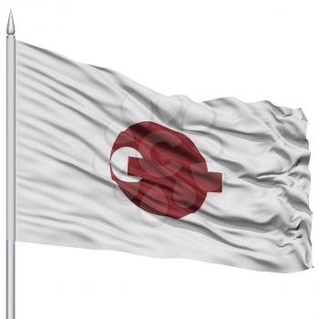 Isolated Nara Japan Prefecture Flag on Flagpole, Flying in the Wind, Isolated on White Background