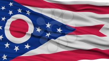 Closeup Ohio Flag on Flagpole, USA state, Waving in the Wind, High Resolution