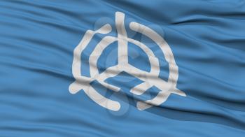 Closeup of Oita Flag, Capital of Japan Prefecture, Waving in the Wind, High Resolution