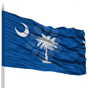 Isolated South Carolina Flag on Flagpole, USA state, Flying in the Wind, Isolated on White Background