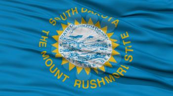 Closeup South Dakota Flag on Flagpole, USA state, Waving in the Wind, High Resolution