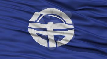 Closeup of Tokushima Flag, Capital of Japan Prefecture, Waving in the Wind, High Resolution
