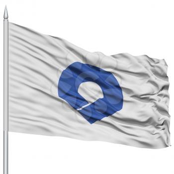 Isolated Wakayama Japan Prefecture Flag on Flagpole, Flying in the Wind, Isolated on White Background