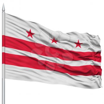 Isolated Washington DC Flag on Flagpole, USA state, Flying in the Wind, Isolated on White Background