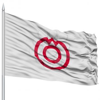 Yamaguchi Capital City Flag on Flagpole, Prefecture of Japan, Isolated on White Background