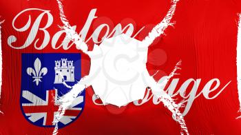 Baton Rouge city, capital of Louisiana state flag with a hole, white background, 3d rendering