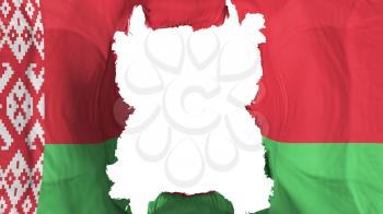 Ripped Belarus flying flag, over white background, 3d rendering