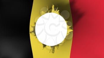 Hole cut in the flag of Belgium, white background, 3d rendering