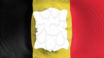 Square hole in the Belgium flag, white background, 3d rendering