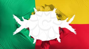 Benin flag with a big hole, white background, 3d rendering