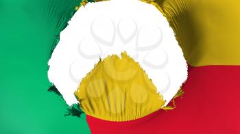 Big hole in Benin flag, white background, 3d rendering