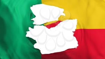Tattered Benin flag, white background, 3d rendering