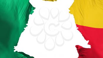 Benin flag ripped apart, white background, 3d rendering