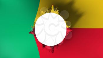 Hole cut in the flag of Benin, white background, 3d rendering