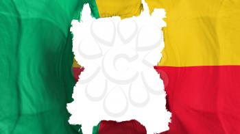Ripped Benin flying flag, over white background, 3d rendering