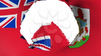 Big hole in Bermuda flag, white background, 3d rendering