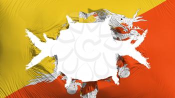 Bhutan flag with a big hole, white background, 3d rendering