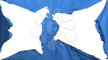 Destroyed Blue color flag, white background, 3d rendering