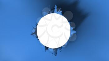 Hole cut in the flag of Blue color, white background, 3d rendering