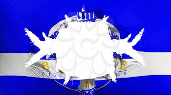 Boise city, capital of Idaho state flag with a big hole, white background, 3d rendering