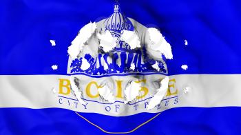 Boise city, capital of Idaho state flag with a small holes, white background, 3d rendering