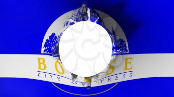 Hole cut in the flag of Boise city, capital of Idaho state, white background, 3d rendering