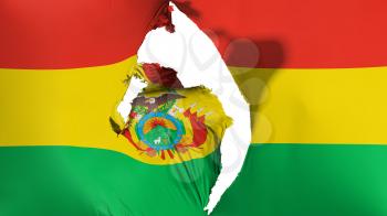 Damaged Bolivia flag, white background, 3d rendering