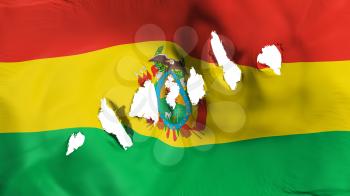 Bolivia flag perforated, bullet holes, white background, 3d rendering