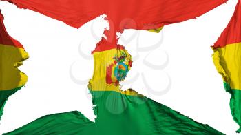 Destroyed Bolivia flag, white background, 3d rendering