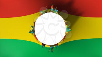 Hole cut in the flag of Bolivia, white background, 3d rendering