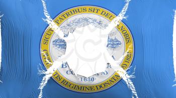 Boston city, capital of Massachusetts state flag with a hole, white background, 3d rendering